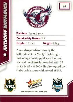 2007 Select Champions #74 Anthony Watmough Back